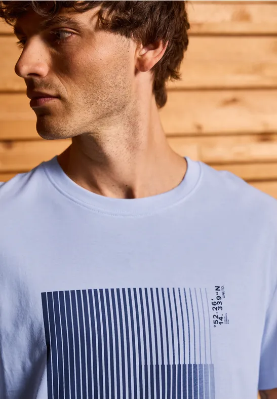 T-Shirt mit Streifen-Print soft blue