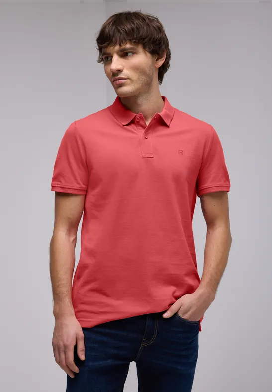 Piquée-Poloshirt mit Logo bleached red