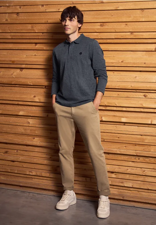 Two Tone Langarm Poloshirt night blue