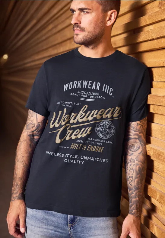 Slub T-Shirt mit Wording night blue
