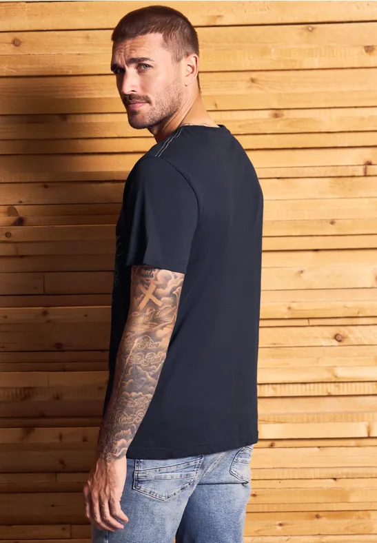 Slub T-Shirt mit Wording night blue