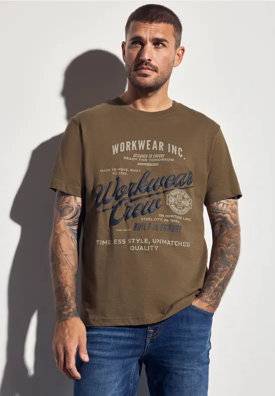 Slub T-Shirt mit Wording ash brown