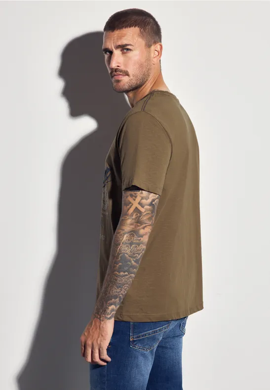 Slub T-Shirt mit Wording ash brown
