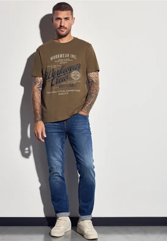 Slub T-Shirt mit Wording ash brown