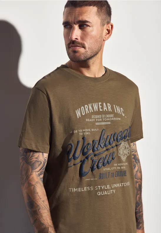 Slub T-Shirt mit Wording ash brown
