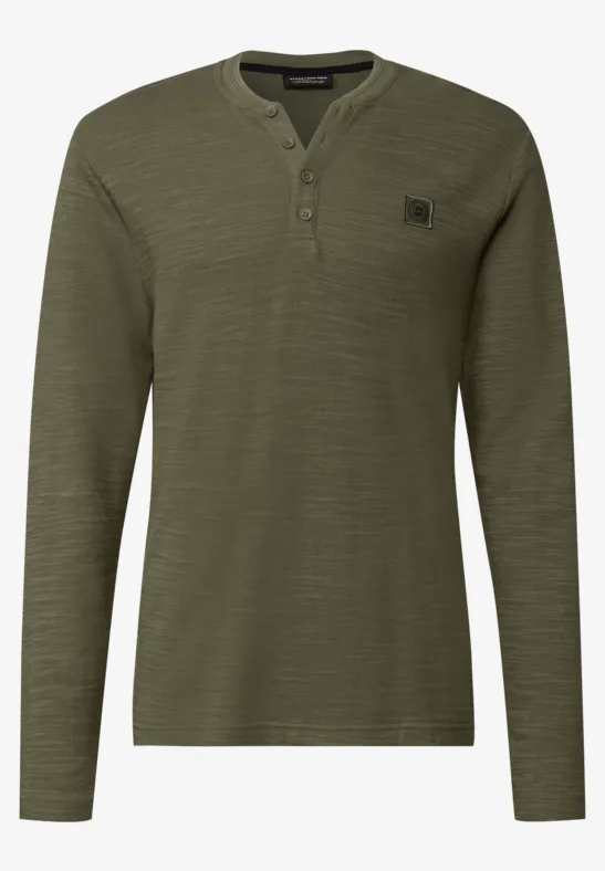 Slub doux Henleyshirt vintage green
