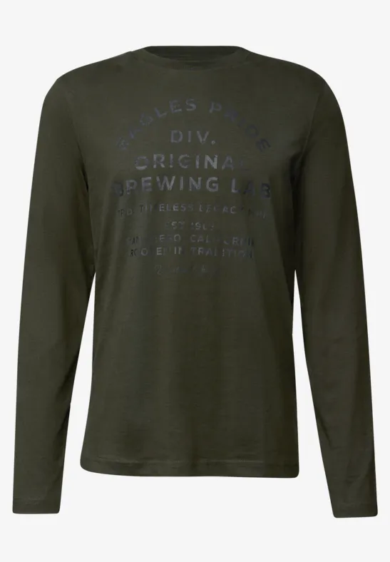 Softes Wording Langarmshirt dark olive green