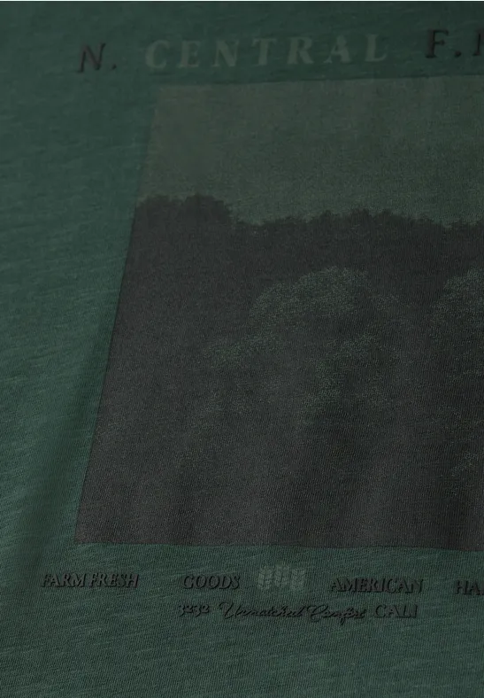 Slub T-Shirt mit Fotoprint soft olive green