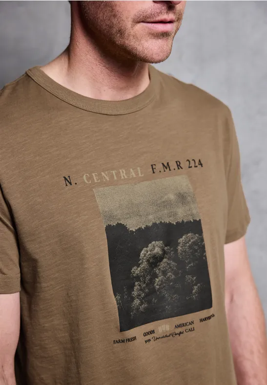 Slub T-Shirt mit Fotoprint barista brown