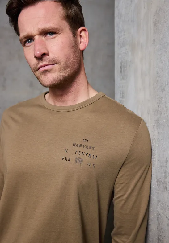 Softes Wording Langarmshirt barista brown