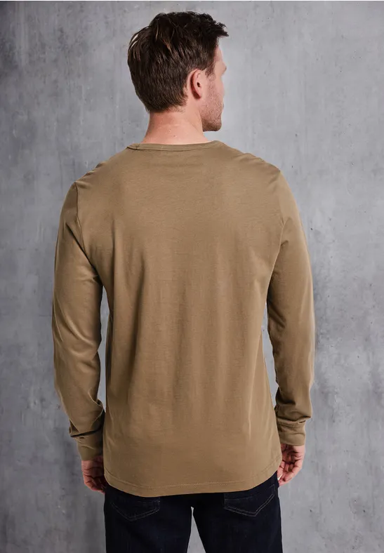 Softes Wording Langarmshirt barista brown
