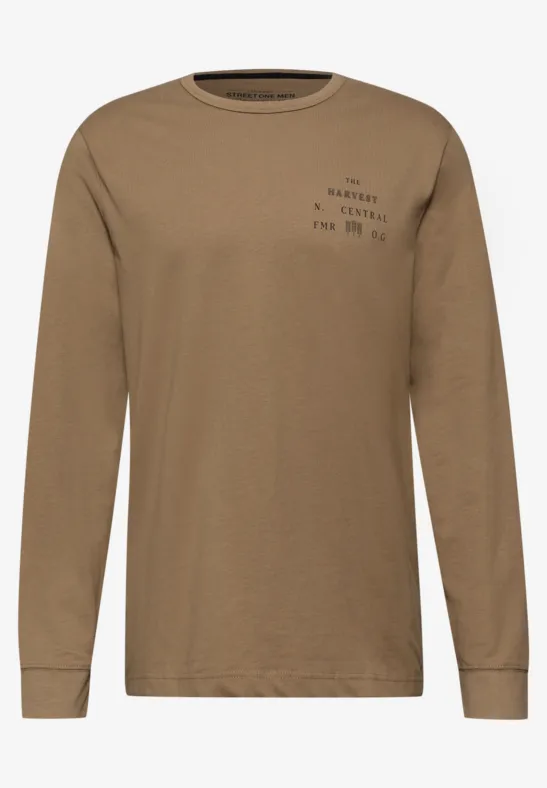 Softes Wording Langarmshirt barista brown