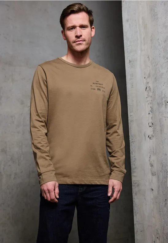 Softes Wording Langarmshirt barista brown