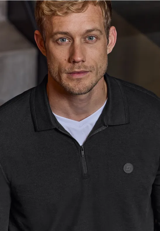 Poloshirt mit Zipper Black