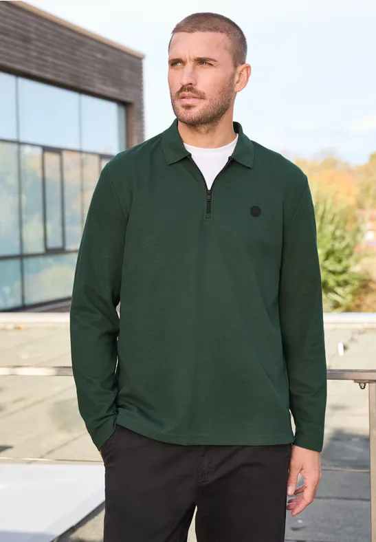 Poloshirt met rits soft olive green