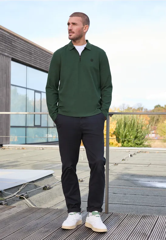 Poloshirt met rits soft olive green