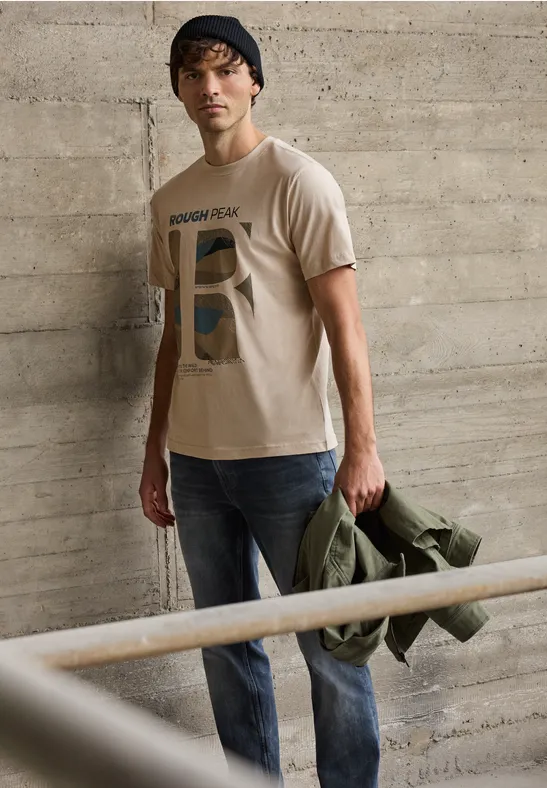 T-Shirt mit Frontprint granite beige