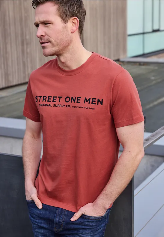 T-Shirt mit Logo-Print dull coral