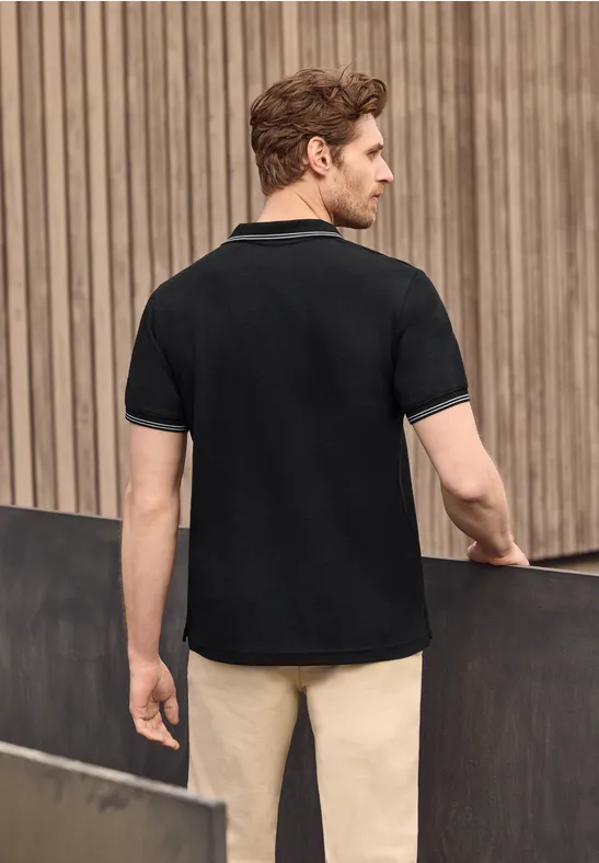 Kurzarm Poloshirt mit Struktur Black