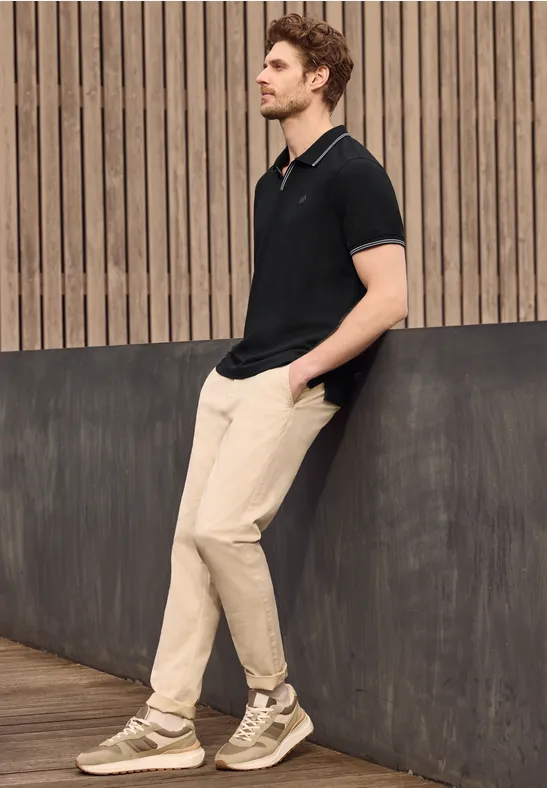 Kurzarm Poloshirt mit Struktur Black