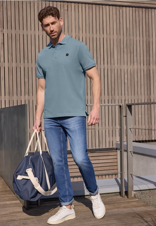 Basic Komfort-Poloshirt lake blue