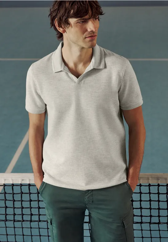 Polo met structuur white sand