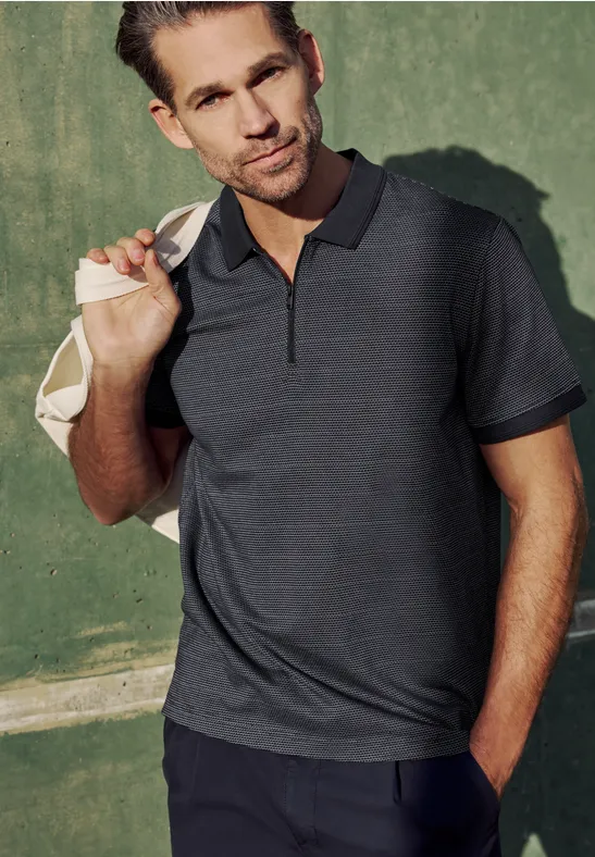 Poloshirt met korte mouwen en rits dark ink blue