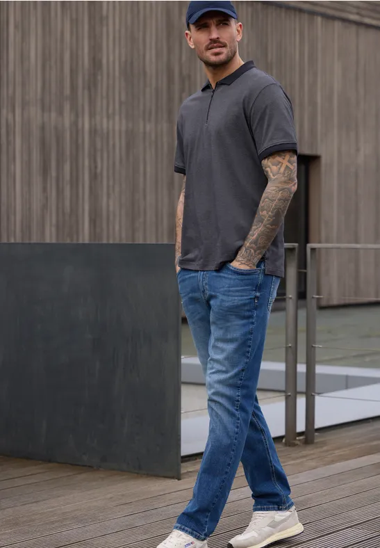 Poloshirt met korte mouwen en rits dark ink blue