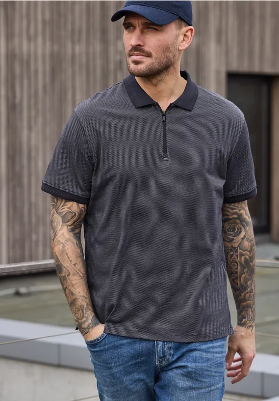 Poloshirt met korte mouwen en rits dark ink blue