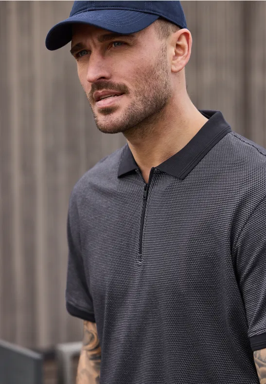 Poloshirt met korte mouwen en rits dark ink blue