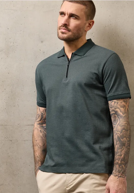 Kurzarm Poloshirt mit Zipperdetail sea green