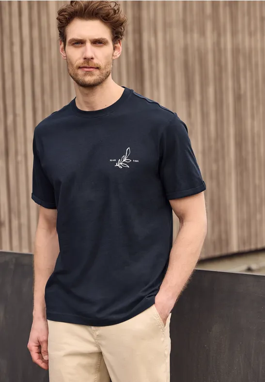 T-Shirt mit Rundhals und Backprint dark ink blue