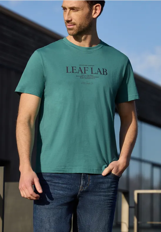 T-Shirt mit Rundhals und Chestprint caribbean green