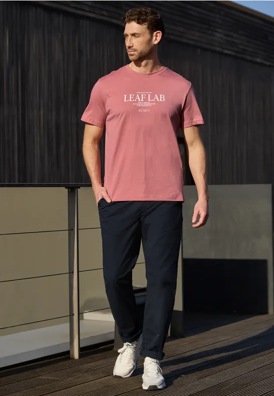 T-Shirt mit Rundhals und Chestprint sunrise red