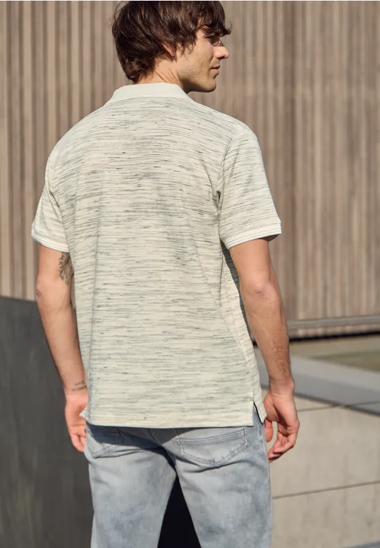 Kurzarm Poloshirt im Space-dye-Look bright white