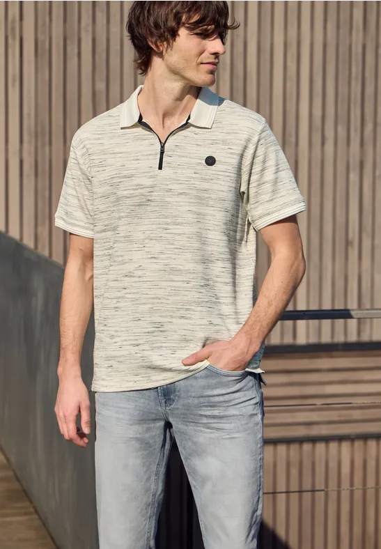 Kurzarm Poloshirt im Space-dye-Look bright white