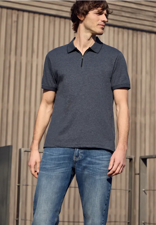 Kurzarm Poloshirt im Melange-Look dark ink blue