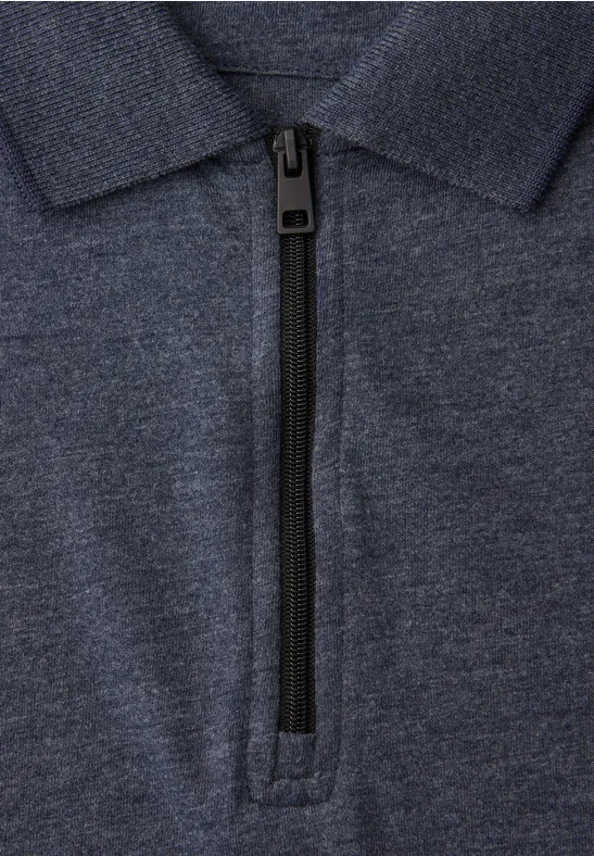 Kurzarm Poloshirt im Melange-Look dark ink blue