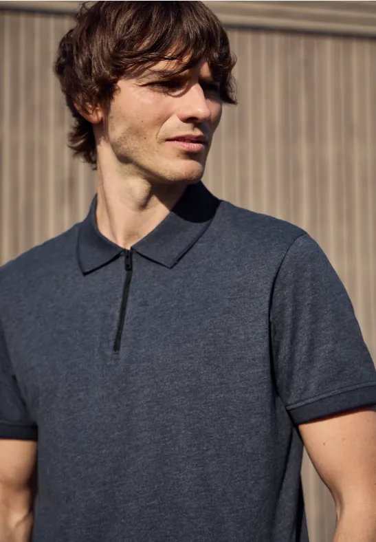 Kurzarm Poloshirt im Melange-Look dark ink blue