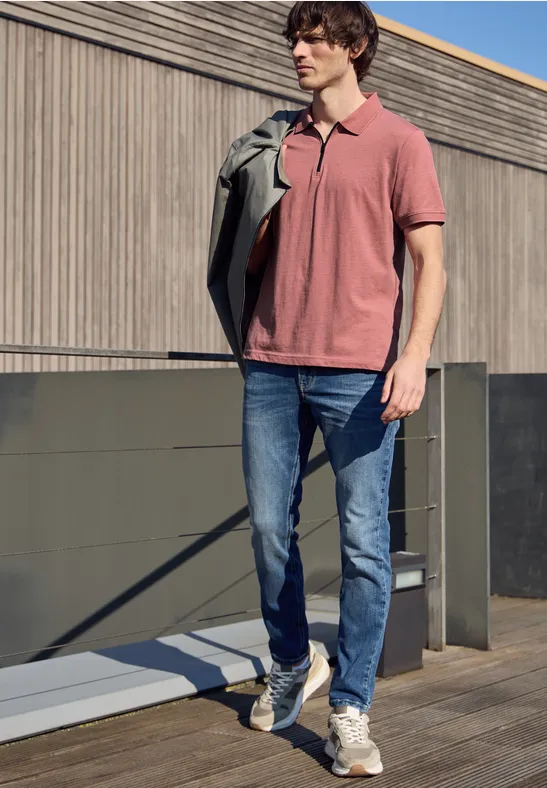 Kurzarm Poloshirt im Melange-Look sunrise red