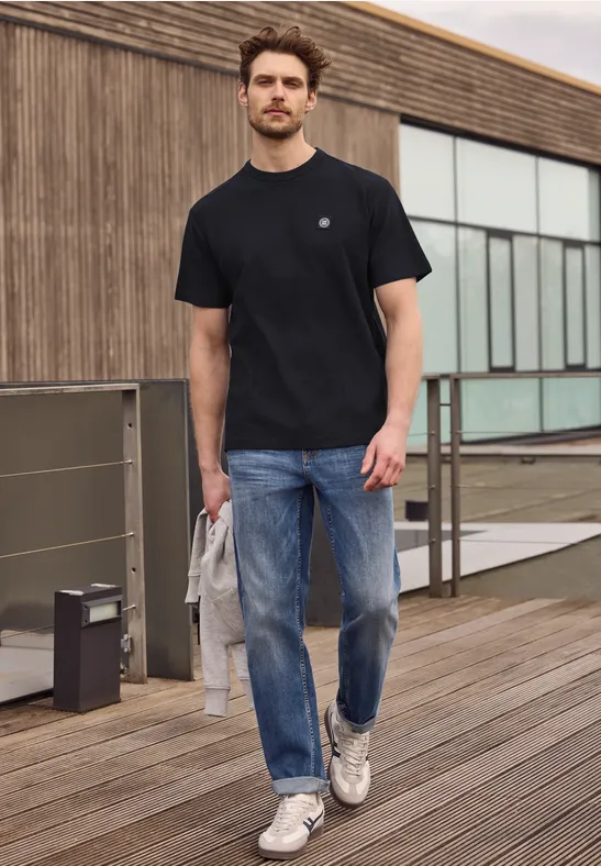 T-Shirt mit Rundhals und feinen Streifen dark ink blue