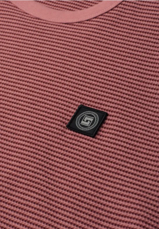 Shirt met ronde hals en fijne strepen sunrise red