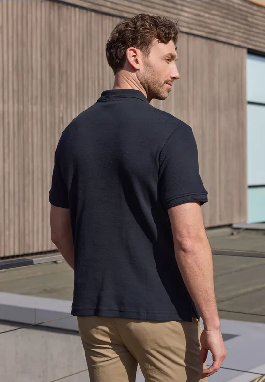 Poloshirt mit Zipper und Struktur dark ink blue