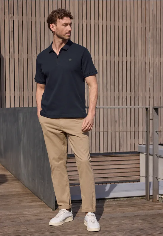 Poloshirt mit Zipper und Struktur dark ink blue