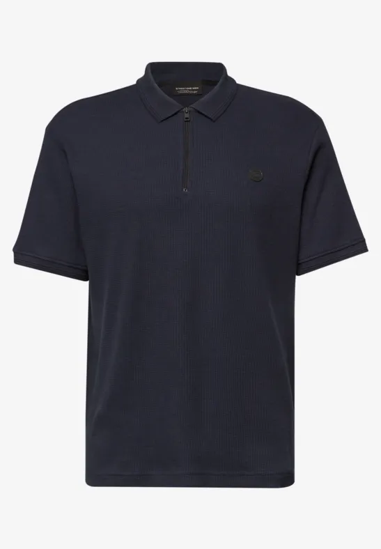 Poloshirt mit Zipper und Struktur dark ink blue