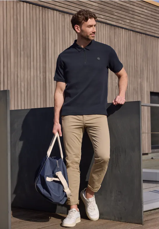 Poloshirt mit Zipper und Struktur dark ink blue