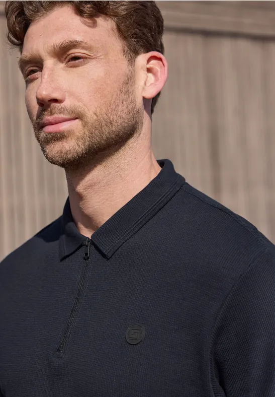 Poloshirt mit Zipper und Struktur dark ink blue