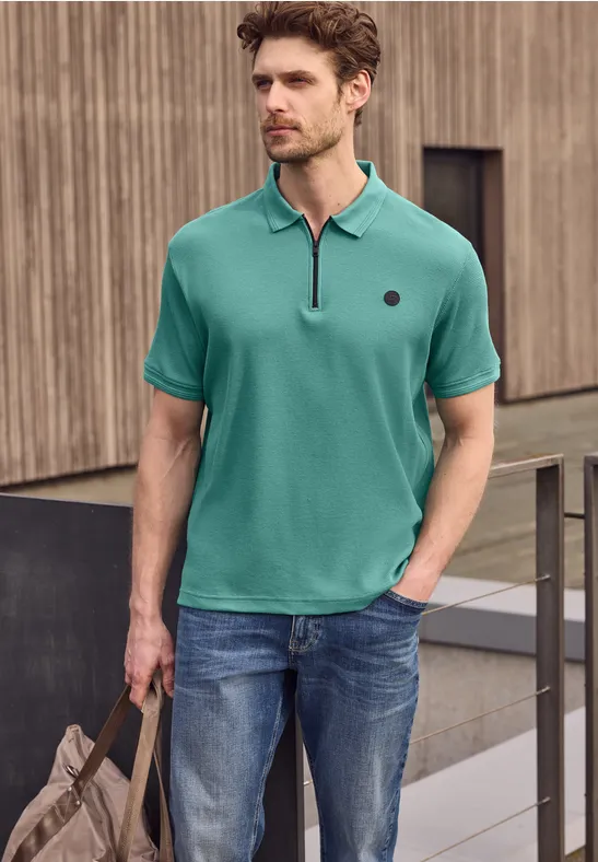 Poloshirt mit Zipper und Struktur caribbean green