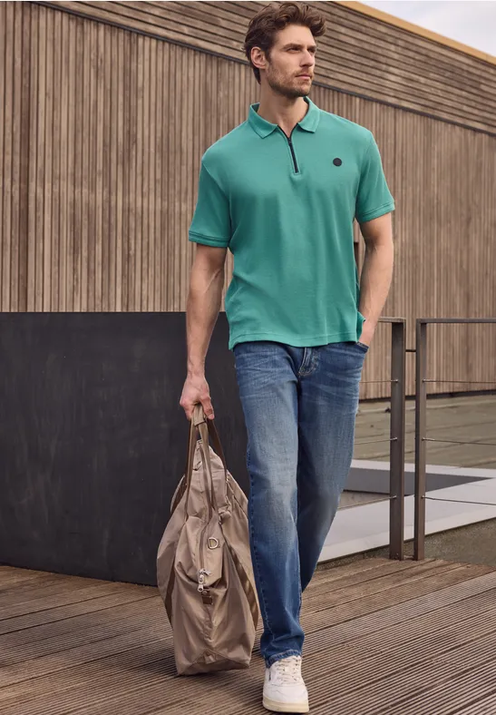 Poloshirt mit Zipper und Struktur caribbean green