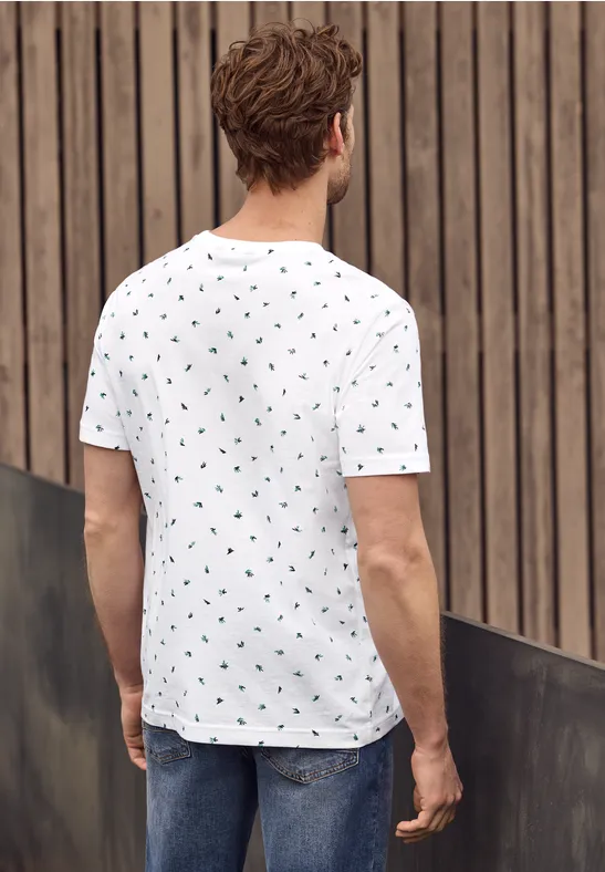 T-Shirt mit Rundhals und Allover-Print bright white